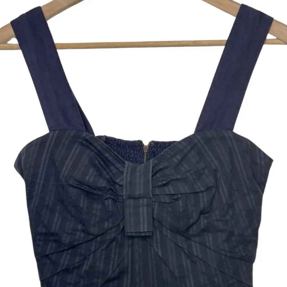 LEIFSDOTTIR | Anthropologie Navy Blue Striped Cropped Peplum Blouse | Size 4 - Picture 2 of 10